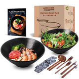 1 x RAW Customer Returns Ceramic Soup Bowl Set, 2 1500 ml Ramen Bowls, Large Japanese Noodle Bowls with Spoon and Chopsticks, Traditional Asian Tableware Set, for Udon, Pasta, Pho, Soba, Cereal Salad - RRP €41.29