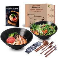 1 x RAW Customer Returns Ceramic soup bowl set, 2 1500 ml ramen bowls, large Japanese noodle bowls with spoon and chopsticks, traditional Asian tableware set, for udon, pasta, pho, soba, cereal salad - RRP €41.29