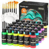 1 x RAW Customer Returns Shuttle Art Metallic Acrylic Paint Set, 30 Colorful Metallic Acrylic Paints in Bottles 60 ml , 10 Brushes, 1 Palette, for Children, Adults, Artists and Beginners on Canvas, Wood Suitable for Painting - RRP €39.99