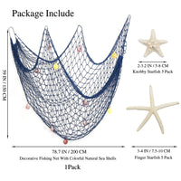 2 x RAW Customer Returns Nature Fish Net Wall Decoration with Shells and 10 Pieces Natural Starfish Mediterranean Style Fishing Net with Marine Motifs for Beach Party Wedding Photography Wall Decoration, 150cm 200cm - RRP €35.98