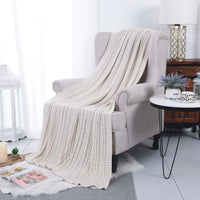 1 x RAW Customer Returns SHADDOCK Cotton Knitted Blanket 4 Seasons Bed Blanket - 130x180cm Ultra Soft Throw Blanket Living Room Blanket for Baby Couch Bed Sofa Chair Car Office Twisting Pattern, Beige  - RRP €37.3