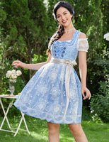 1 x RAW Customer Returns Clearlove Dirndl ladies midi 3-piece traditional dress for Oktoberfest, Carnival, THREE pieces dress, blouse, apron REUSABLE packaging , blue lace, 42 - RRP €73.2