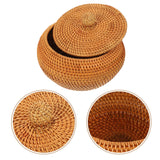 1 x RAW Customer Returns Round Rattan Boxes with Lid 7. 86 Inch Handwoven Serving Bowl Basket Natural Storage Jar Wicker Organizer Container Pot for Coffee Candy Jewelry Tea Snack - RRP €29.35