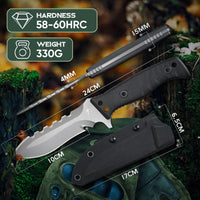 1 x RAW Customer Returns Purple Dragon Survival Knife Outdoor, Sharp Fixed Blade Made of D2 Steel, Full Tang Hunting Knife with G10 Handle, Bushcraft Knife Kydex Sheath, Gift for Men - RRP €39.32