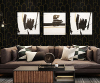 1 x Brand New Adhesive film geometric 44x1000cm wallpaper self-adhesive furniture film gold and black wall covering stripes wall paper vinyl decorative film waterproof wall sticker film for living room bedroom kitchen - RRP €28.22