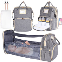 1 x RAW Customer Returns Ohotter Baby Changing Backpack, Large Diaper Bag with Bed Function, Baby Bag with Changing Mat and Stroller Straps, USB Charging Port, Large Diaper Bag for Mom and Dad Gray  - RRP €30.23