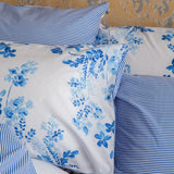 1 x RAW Customer Returns LERUUM Bed Linen Set 135 x 200 Cotton Stripes Flowers Reversible Blue Duvet Covers 135 x 200 80 x 80 cm  - RRP €35.7