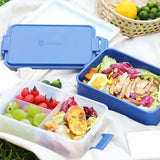 1 x RAW Customer Returns linoroso Lunch Box Adult Lunch Box with 3 Compartments Bento Box with Sauce Container and Crockery Lunch Box for Microwave and Dishwasher Plastic BPA Free - Classic Blue - RRP €30.16