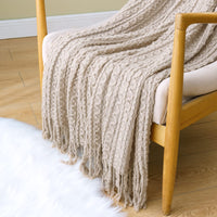 1 x RAW Customer Returns MIULEE Cuddly Blanket Knitted Tassel Boho Blanket Soft Fluffy Fleece Blanket Plain Throw Couch Blanket Sofa Blanket for Sofa Chair Bedroom Office Bed 125 x 150 cm Beige - RRP €27.99