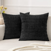 1 x Brand New MIULEE Set of 2 50 x 50 cm Corduroy Velvet Cushion Covers Modern Cushion Covers Decorative Sofa Cushions Decorative Cushion Soft Decorative Cushion Cover for Living Room Sofa Bedroom Boho Decor Black - RRP €19.27