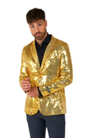 1 x RAW Customer Returns Suitmeister Men s Gold Party Blazer - Christmas, New Year s Eve Party Shiny Sequin Suit Jacket - Gold - RRP €39.95