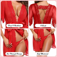 1 x RAW Customer Returns SEDEX Lingerie Dressing Gowns Women s Underwear Nightdress Lace V-Neck Open Underwear Set Pajamas Dress Bathrobes Red XL ., Red, XL - RRP €27.6