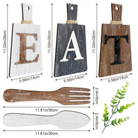 1 x RAW Customer Returns Chopping Board Eat Sign Set Hanging Art Kitchen Eat Sign Fork and Spoon Wall Decoration Rustic Primitive Country Farmhouse Kitchen Decor for Dining Room White, Gray Black, Brown  - RRP €23.99