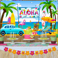 14 x Brand New HOWAF Aloha Background Banner for Hawaiian Party Decoration, Large Fabric Wall Garden Outdoor Banner for Tropical Summer Party Decoration, Photo Booth Background Banner for Beach Luau Tiki Party Decoration, 185 110cm - RRP €180.46