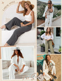 1 x RAW Customer Returns Voqeen Women s Wide Linen Pants Summer Casual Cool Trousers High Waist Elastic Drawstring with Pockets Palazzo Long Beach Pants Loose Vintage Trousers Light and Comfortable - RRP €27.42