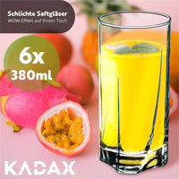 1 x RAW Customer Returns KADAX drinking glasses made of high-quality glass, set of 6, water glasses, thick-walled juice glasses, ribbed glasses for water, drinks, juice, party, cocktail glasses, beverage glasses tall, 380ml  - RRP €20.16