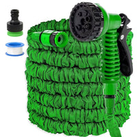 1 x RAW Customer Returns LINGKY Flexible Garden Hose, 30M 100FT Flexible Water Hose with 7 Functions Shower, Stretchable Garden Hose Hose for Garden Watering, Pets, Car Washing 30M 100FT, Green  - RRP €23.92