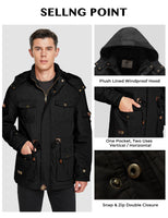 1 x RAW Customer Returns WenVen Men s Winter Outdoor Jacket Parka Thickened Hood Warm Coat Windproof Mid-Length Jacket Classic Military Jackets Black M - RRP €76.72