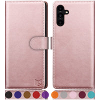 1 x RAW Customer Returns SUANPOT RFID protection for Samsung Galaxy A54 5G case PU leather cell phone case leather case folding case card slot flip cover for Samsung A54 cell phone case leather wallet phone case rose gold - RRP €20.12