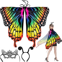 1 x RAW Customer Returns Pipihome Butterfly Costume Women, Carnival Costume Women, Butterfly Cape Scarf, Carnival Costume with Mask and Headband, Fairy Costume for Cosplay Carnival Halloween Christmas Colourful  - RRP €18.14