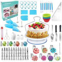 1 x RAW Customer Returns Rotatable cake plate, 132-piece cake stand, cake turntable, cake making accessory set, cake decorating with piping nozzles, cake scraper, pastry tool for baking, pastries, icing. - RRP €28.22