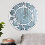 1 x RAW Customer Returns HAITANG Modern Round Wooden Wall Clock for Living Room Decoration, Vintage Blue 40cm Roman Numeral Silent Non Ticking Hanging Clock for Home Garden Office Cafe Roomph Decoration - RRP €35.99