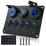 1 x RAW Customer Returns MICTUNING 5-pin rocker switch panel with LED light 12V 24V 4.2A switch panel with dual USB charger digital voltmeter cigarette lighter socket for motorhome car boat - RRP €22.18