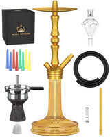 1 x RAW Customer Returns NOBLE HOOKAH 77cm Shisha Set Completely made of aluminum tube with 1 connection and complete shisha accessories - Shisha head, beautiful glass vase, molasses catcher, 1 hose and handle gold  - RRP €60.49