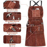 1 x RAW Customer Returns Yorbay Leather Welding Apron with 5 Pockets and Adjustable Straps, Heat Resistant Flame Retardant Tool Aprons, for Blacksmith, Carpenter - RRP €30.24