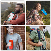 4 x Brand New Pack of 4 Flexible Collapsible Water Bottles, Water Bottle for Hiking, Foldable Water Bottles 700 ml with Screw Cap, Foldable Drinking Bottle Red Black White Blue - RRP €81.6