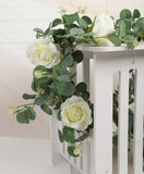 1 x RAW Customer Returns Famibay Artificial Eucalyptus Garland with White Roses Flowers Leaves Garland for Wedding Home Decoration - RRP €14.99