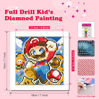 3 x Brand New NAIMOER Mario Diamond Painting Kits with Frame, Framed Diamond Painting for Kids Adults, 5D Cartoon Diamond Painting Adults Mosaic DIY Craft for Home Decor 8x8inch - RRP €61.2