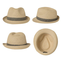 1 x Brand New Comhats Straw Trilby Hat for Men and Women - Summer Hat with UV Protection - Fedora Style - Natural Straw Hat - Beach Hat for Men - Unisex Summer Hat Beige-Black XXL - RRP €26.99