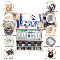 1 x RAW Customer Returns MIAOKE 84-piece painting set, high-quality wooden painting case with 2 sketchbooks, brushes, pens, acrylic paints, watercolor cakes, oil pastels, colored pencils and much more - RRP €59.99