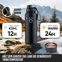 1 x RAW Customer Returns HEIMGEIST stainless steel drinking bottle, 1l 32oz insulated water bottle, with storage box, space for headphones, money and nutritional supplements black  - RRP €29.9