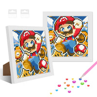 3 x Brand New NAIMOER Mario Diamond Painting Kits with Frame, Framed Diamond Painting for Kids Adults, 5D Cartoon Diamond Painting Adults Mosaic DIY Craft for Home Decor 8x8inch - RRP €61.2