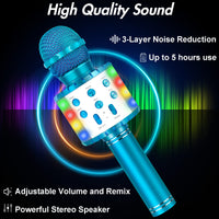 1 x RAW Customer Returns Portable Karaoke Machine with Wireless Microphone, 5 in 1 Karaoke Machine Handheld Microphone Speaker Player Recorder with Controllable LED Lights, Adjustable Remix FM Radio for Christmas Blue  - RRP €20.51