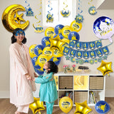 15 x Brand New Eid Mubarak Decoration, Gold Eid Mubarak Foil Balloon Banner and Latex Balloons Moon Star Banner Holiday Decorations, Islamic Golden Party Supplies for Home Decoration - RRP €174.3