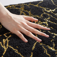 1 x RAW Customer Returns QJHOMO bath mat non-slip washable bath rug, black bathroom carpet, gold decorative carpet luxury bathroom accessories, soft microfiber absorbent bath carpet for bathroom bathtub, 60 x 90 cm - RRP €33.26