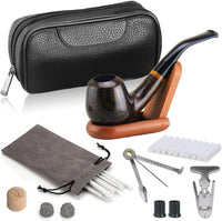 1 x RAW Customer Returns Joyoldelf Tobacco Pipe, Handmade Ebony Pipe Tobacco with Hollow and Windproof Wooden Tube with Gift Set and Accessories for Beginners - RRP €32.26