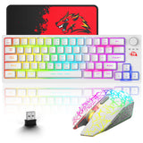 1 x RAW Customer Returns Wireless Gaming Keyboard and Mouse Combo, 64 Keys with Button RGB LED Backlight Keyboard 4000mAh Battery Rechargeable 2400 DPI Rainbow Mute Mouse Mouse Pad for PC Gamer - White - RRP €50.99