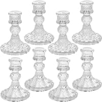 1 x RAW Customer Returns Clear Glass Candle Holders, 8 Piece Set with Cone Shaped Candle Holders and Striped Candle Holders, Two Styles for Formal Events, Wedding, Festival, Church, Party and - RRP €24.19