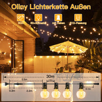 1 x RAW Customer Returns Ollny outdoor fairy lights 30M, outdoor fairy lights with 50 3 G40 bulbs, waterproof LED fairy lights for garden, camping, gazebo, patio, weddings, parties - RRP €40.33