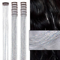 1 x RAW Customer Returns LANCAINI Clip-in Hair Tinsel Extensions Pack of 12 clips 20 Inch, Silver Glitter Tinsel Hair Extensions, Festival Gift Tinsel Fairy Hair Extension Party Dazzle for Women Girls Kids - RRP €15.13