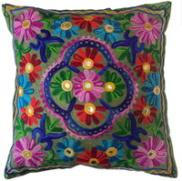 1 x RAW Customer Returns Cushion Covers Decorative Embroidered Mandala Floral Pattern Ethnic Boho Pillow Case Bright Colorful Bohemian Cover for Sofa Couch Handmade Bedroom Living Room 40x40 cm 16x16 inches  - RRP €11.0