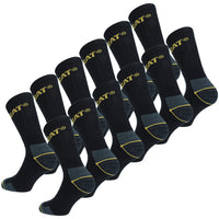 1 x RAW Customer Returns Caterpillar 12 Pairs Work Socks Mid Calf Calf Height - Safety Shoes - Reinforced Heel Toes - Terry Cotton Black, 46-50  - RRP €34.87