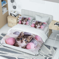 1 x RAW Customer Returns MIQEBX Cute Cat Bedding Set 200x200cm for Girls Boys Children 3D Pet Cat Microfiber Pink Duvet Cover Set Funny Animal Printed Bed Set Children s Room Decor - RRP €36.99