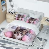 1 x RAW Customer Returns MIQEBX Cute Cat Bedding Set 200x200cm for Girls Boys Children 3D Pet Cat Microfiber Pink Duvet Cover Set Funny Animal Printed Bed Set Children s Room Decor - RRP €36.99