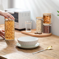 1 x RAW Customer Returns Storage jars with lids Storage containers with airtight bamboo lids for preserving pasta beans coffee rice biscuits nuts Large capacity Transparent storage jars glass 2 pieces 1600ml - RRP €25.38