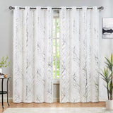 1 x Brand New FMFUNCTEX Curtains with Eyelets Silver Foil White Tree Branches Printed Curtains Linen Look Curtains Semi-Transparent Curtains Modern Eyelet Curtains for Living Room Bedroom Silver on White, 127 x 245 cm  - RRP €31.99